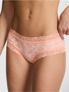 Victoria’s Secret Pink Cotton Lace Trim Cheeky Hipster Panty Peach Tree Floral L